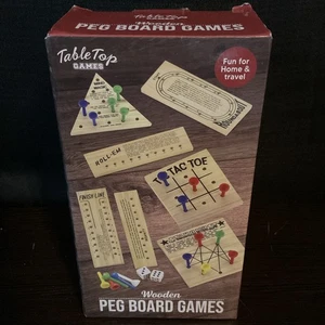 Juego de juegos de clavijas de mesa de madera 7 en 1 - Tic Tac Toe, Starburst, Roll-Em y más - Imagen 1 de 9