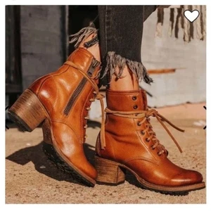 Freebird Cavalier hellbraune Leder-Schnürstiefel mit seitlichem Reißverschluss Größe 10 Blockabsatz - Bild 1 von 9