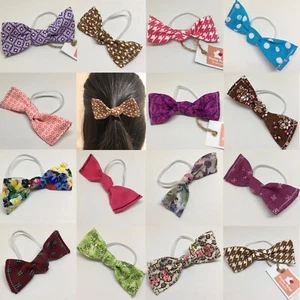Pink Purple Blue Brown Floral Girl Elastic Hair Bow Bunny Ears Ties Elastics - Picture 1 of 33