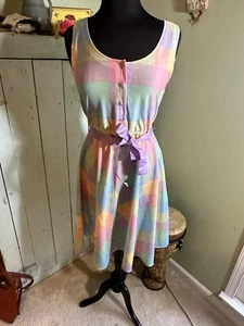 Vintage ILGWU Union Rainbow Plaid Party Dress Sleeveless Size 10 - Picture 1 of 7