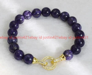 Genuine Natural 6/8/10mm Purple Charoite Crystal Round Beads Gems Bracelet 7.5" - Picture 1 of 15