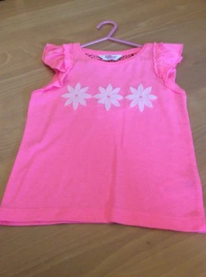 girls clothes 5-6 years Primark Bright Pink Poly Cotton Flowers Frilled Top - Image 1 of 2