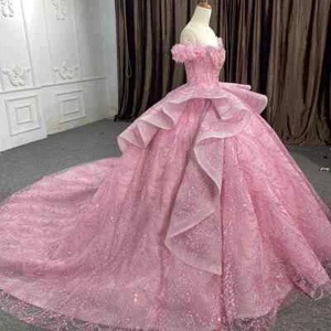 Vestidos Rosa Princesa Quinceañera Lentejuelas Brillantes Cuentas Baile de graduación Dulces 16 - Imagen 1 de 11