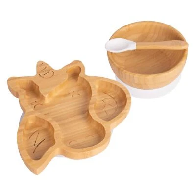 Children's Bamboo Suction Unicorn Dinner Set Plate, Bowl, Soft Spoon  White - image 1 of 4