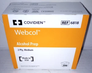 Covidien Webcol 70% Alcohol Prep Sterile Wipes - 2-Ply Medium - Box of 200 - New - Picture 1 of 5