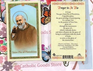 Saint Pio of Pietrelcina with Prayer to St. Pio - Laminated Holy Card-117E - Picture 1 of 3