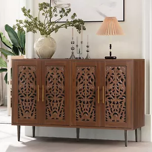 Storage Cabinet with 4 Doors Buffet Sideboard Retro Decorative Accent Cabinet - Picture 1 of 7