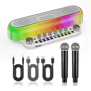 Karaoke Machine with 2 Wireless Microphones, Portable Bluetooth Live Sound Ca... - Picture 1 of 7