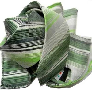 CRAVATTA STRETTA CRAVATTINO E POCHETTE SETA ITALY COMPLETO A RIGHE VERDE VERDI - Imagen 1 de 1