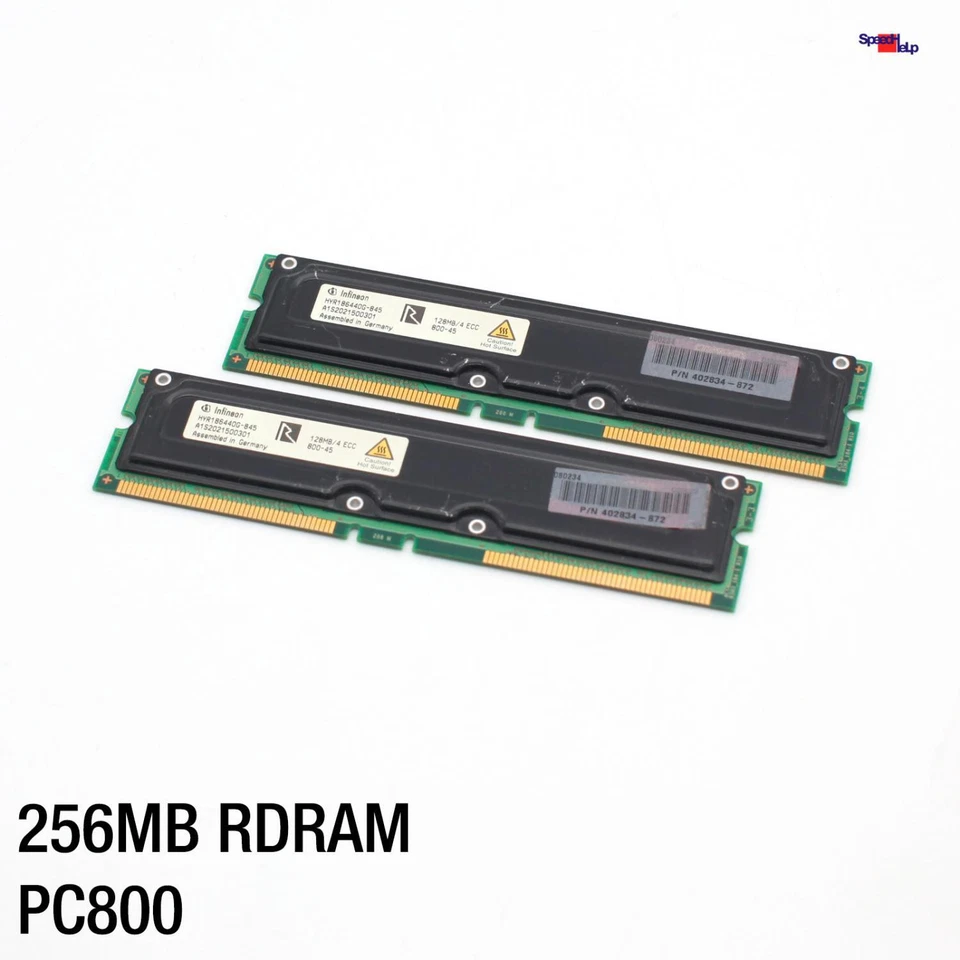 256MB 2x128MB Rdram PC800 Rimm ECC Infineon HYR186440G-845 800-45 Server RAM - Image 1 of 3