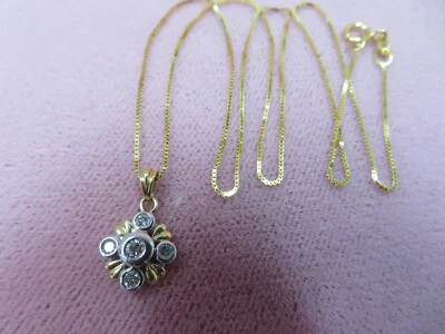 Colgante con dije de diamantes de 14K y 14K sólido Y. Collar cadena caja oro 15" Foto 1 de 4