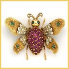 18K 750 Real Gold And Emerald Ruby Diamond Butterfly Vintage Italy Brooch Pin