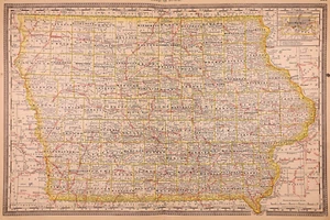 1882 Map ~ IOWA with RAILROAD LINES ~ (14x20)-Free S&H - Picture 1 of 1