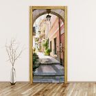 Removable Door Sticker Decal Home Decor Beautiful view of the old narrow street