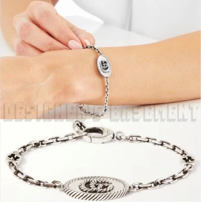 GUCCI size 18 Sterling Silver MARMONT Torchon Double G charms Chain Bracelet NIB - Image 1 of 4