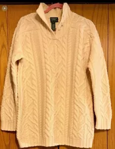 POLO Ralph Lauren Vtg Hand Knit Fisherman 100%Worsted Wool Sweater Cream Sz M - Picture 1 of 9