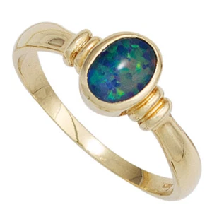 Anello Donna Con Opale Ovale Blu-Verde, 585 Oro Anello Oro Opalring - Picture 1 of 1