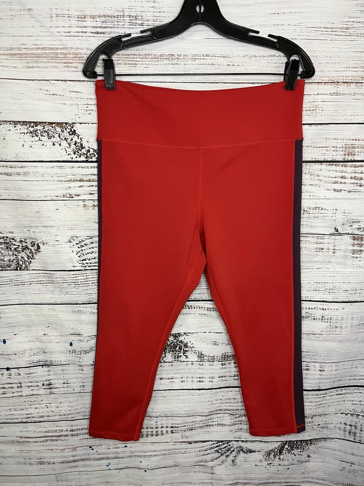 Zyia Active Leggings Mujer 14-16 Rojo Realty Rayas Ligero y Apretado Alto Tiro Capri Foto 1 de 4