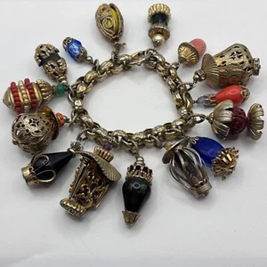 Vintage Napier Asian Lantern Charm Chunky Bracelet Gold Tone SEE PHOTOS - Picture 1 of 18