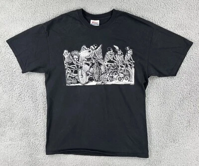 Camiseta negra vintage Hanes para hombre L 1991 Tesoros esqueleto bicicleta estampado gráfico Foto 1 de 4