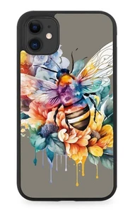 Floral Honigbiene auf Blumen Gummi Handyhülle Aquarell Pflanze Blume Bienen AP06 - Bild 1 von 2