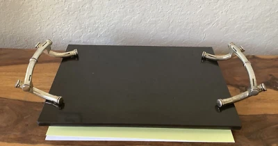 Godinger Black Granite Tray-Cutting Board Ornate Silver Plated Handles 8” X 12” - Image 1 of 4