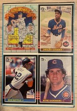1985 Donruss Baseball - Box Bottom Panel - Dwight Gooden RC, Sandberg, Kittle +