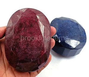 5000 kt natürlicher afrikanischer roter Rubin/blauer Saphir seltener Edelstein im Ovalschliff PAAR 5ATU - Bild 1 von 6