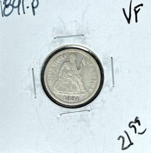 MONEDA DE DIEZ CENTAVOS DE PLATA LIBERTY SENTADA 1891-P ~ En muy buen estado ~ Bonita ~ - Imagen 1 de 2