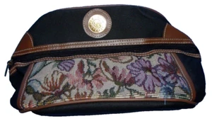 The Best Luggage Black Floral Tapestry Oval Make Up Bag w Handle - Picture 1 of 4