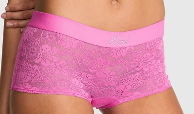 Victoria's Secret PINK Shortie BoyShort Flirty Lace Pink Gossip S M L XL XXL NWT - Image 1 of 2