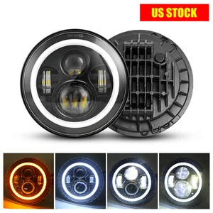 7'' Round LED Headlight Halo DRL Turn Signal For Jeep Wrangler JK TJ CJ LJ 97-18 - Foto 1 di 12