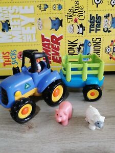 ELC Happyland Tractor Lights Sounds   Big Blue Tractor & Trailer figure Animals 