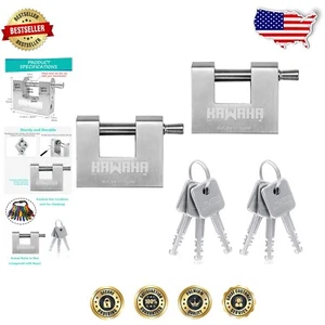 Stainless Steel D-Shaped Padlock with Anti-Drill Technology - Keyed Alike 2-Pack - Picture 1 of 9