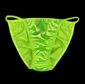 Satin String Bikini Panty Neon Yellow L - Picture 1 of 2