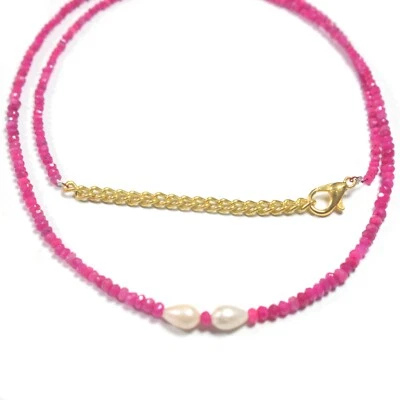 Hermoso Collar de Cuentas de Piedras Preciosas Redondas Facetadas A+ Rubí Rosa Natural y Perla 18" Foto 1 de 4