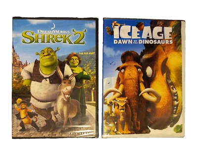 Kids DVD Movie Lot: Shrek 2 & Ice Age: Dawn of the Dinosaurs - Factory Sealed - Image 1 of 2