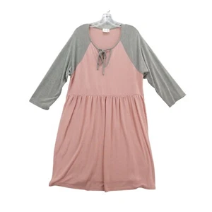 Simple Suzanne Betro Dress Tie Neck Raglan Sleeve Casual Pink Gray 1X - Picture 1 of 10