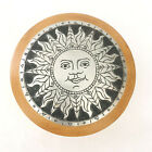Decorative Trinket Keepsake Celestial Sun Metal Lid Wooden Storage Round Box  