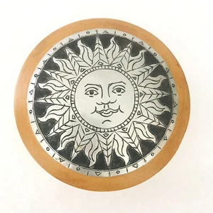 Decorative Trinket Keepsake Celestial Sun Metal Lid Wooden Storage Round Box - Picture 1 of 8
