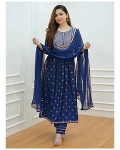 Women's Tunic Kurti Indian Pakistani Anarkali Set Dress Bollywood Salwar Kameez - Picture 1 of 17