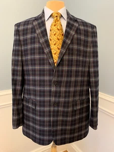 Saddlebred Blazer Mens 44R Tattersall Plaid Cotton Navy Jacket Sportcoat - Picture 1 of 10