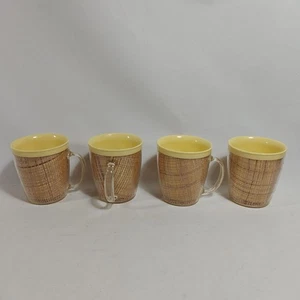 Raffia Burlap Wicker Coffee Mugs Yellow Retro Vintage Set Of 4 Rustic Farmhouse - Picture 1 of 17
