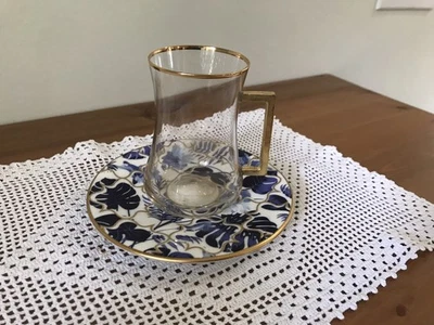 Faruk Malhan diseño Pasabahce juego de 6 vasos de té turcos y platillos de porcelana Foto 1 de 4