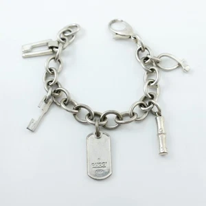 VINTAGE GUCCI DOG TAG CHARM BRACELET STERLING SILVER HALLMARKED - Picture 1 of 8