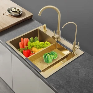 Fregadero de cocina dorado Fregadero de acero inoxidable Fregadero de cocina rectangular Fregadero - Imagen 1 de 22