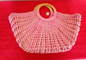 The Sak Original Pink Large Straw Handbag Tote Bag Purse Beach Vacation - Picture 1 of 5
