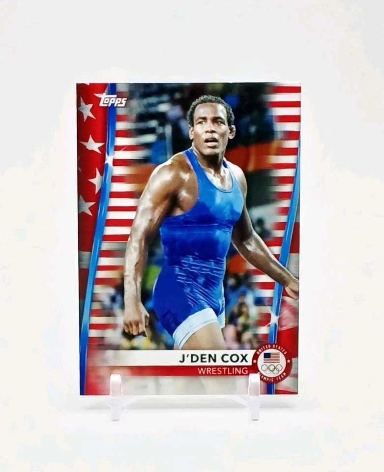 J'den Cox #/299 2021 Topps U.S. Olympic & Hopefuls USA Flag 55 Wrestling Card - Image 1 of 2