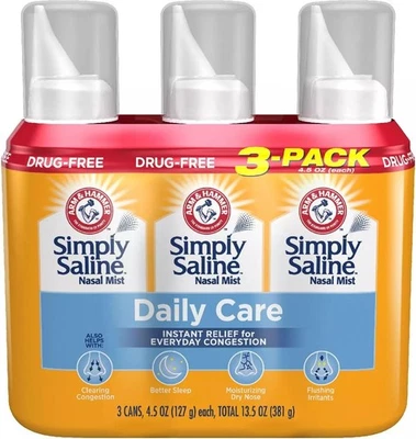 Arm & Hammer Simply Saline Instant Relief Nasal Sprays, Daily Care 4.5oz -3 Pack - Image 1 of 2