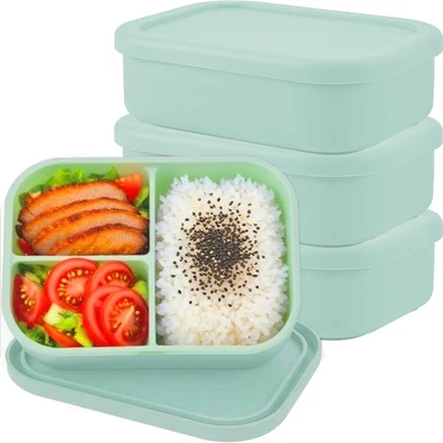 Silicone Adult Bento Box, 3 Compartment Leakproof Silicone Lunch Container, L... - Image 1 of 4